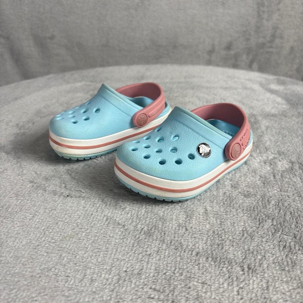 Crocs Clogs Size C4 Ice Blue Pink Toddler Slip On Water Shoes Vacation Lounge
